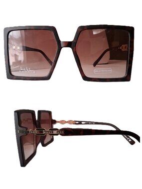 Women’s Oversized Square Tortoise Chain Link Sunglasses NWT